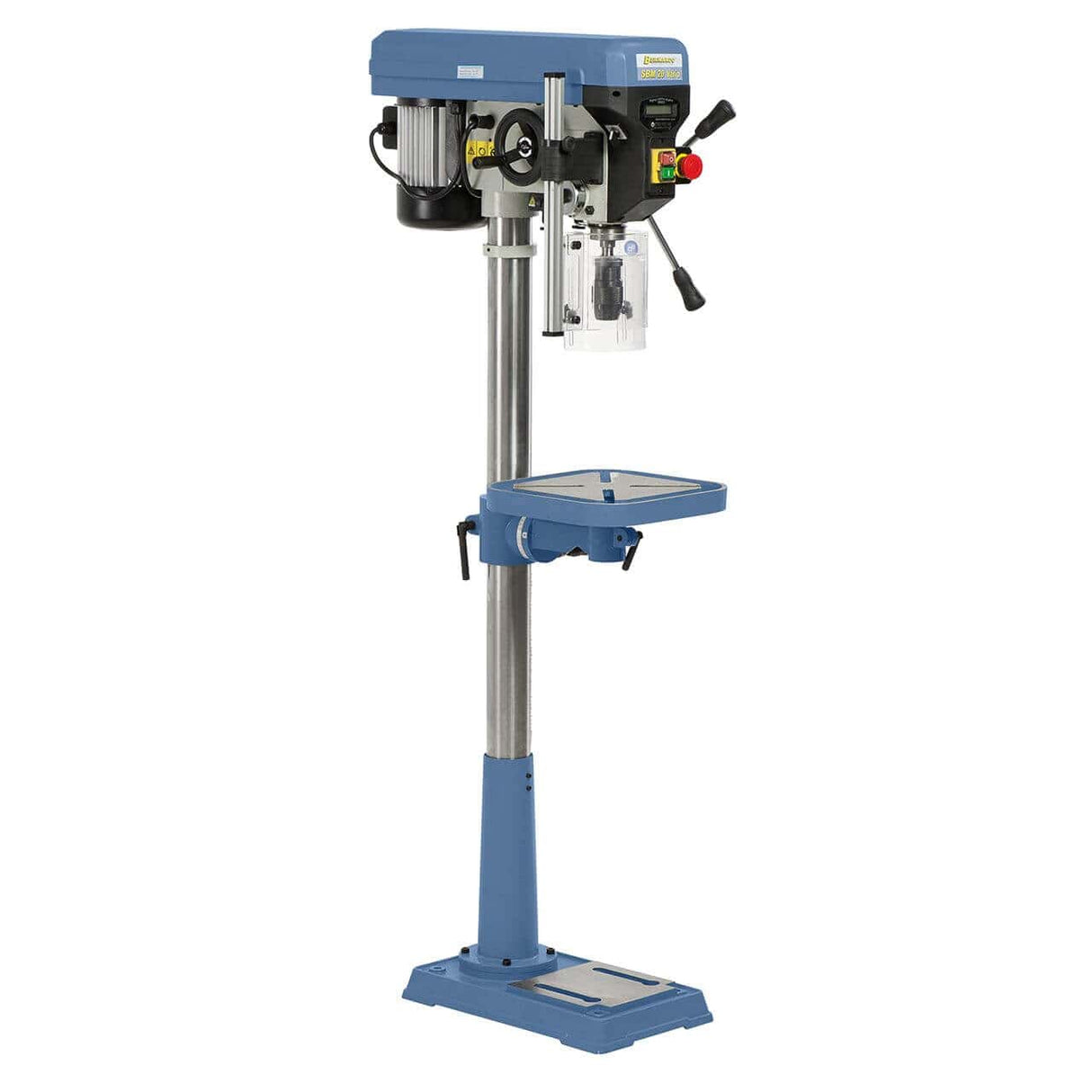 Bernardo Pillar Drill SBM 20 Vario / 400 V with Vario Speed and Laser – drilling Ø 20 mm, MT 2 taper, continuous speed 400-1,950 rpm, spindle-to-table distance 690 mm, 0.90 kW 400V three-phase motor, R/L rotation, weight 68 kg