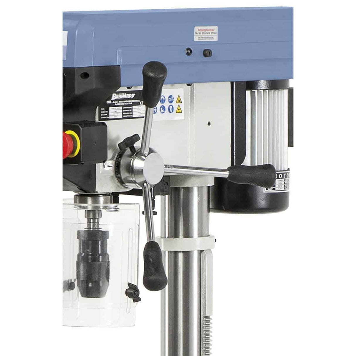 Bernardo Pillar Drill SBM 20 Vario / 400 V with Vario Speed and Laser – drilling Ø 20 mm, MT 2 taper, continuous speed 400-1,950 rpm, spindle-to-table distance 690 mm, 0.90 kW 400V three-phase motor, R/L rotation, weight 68 kg