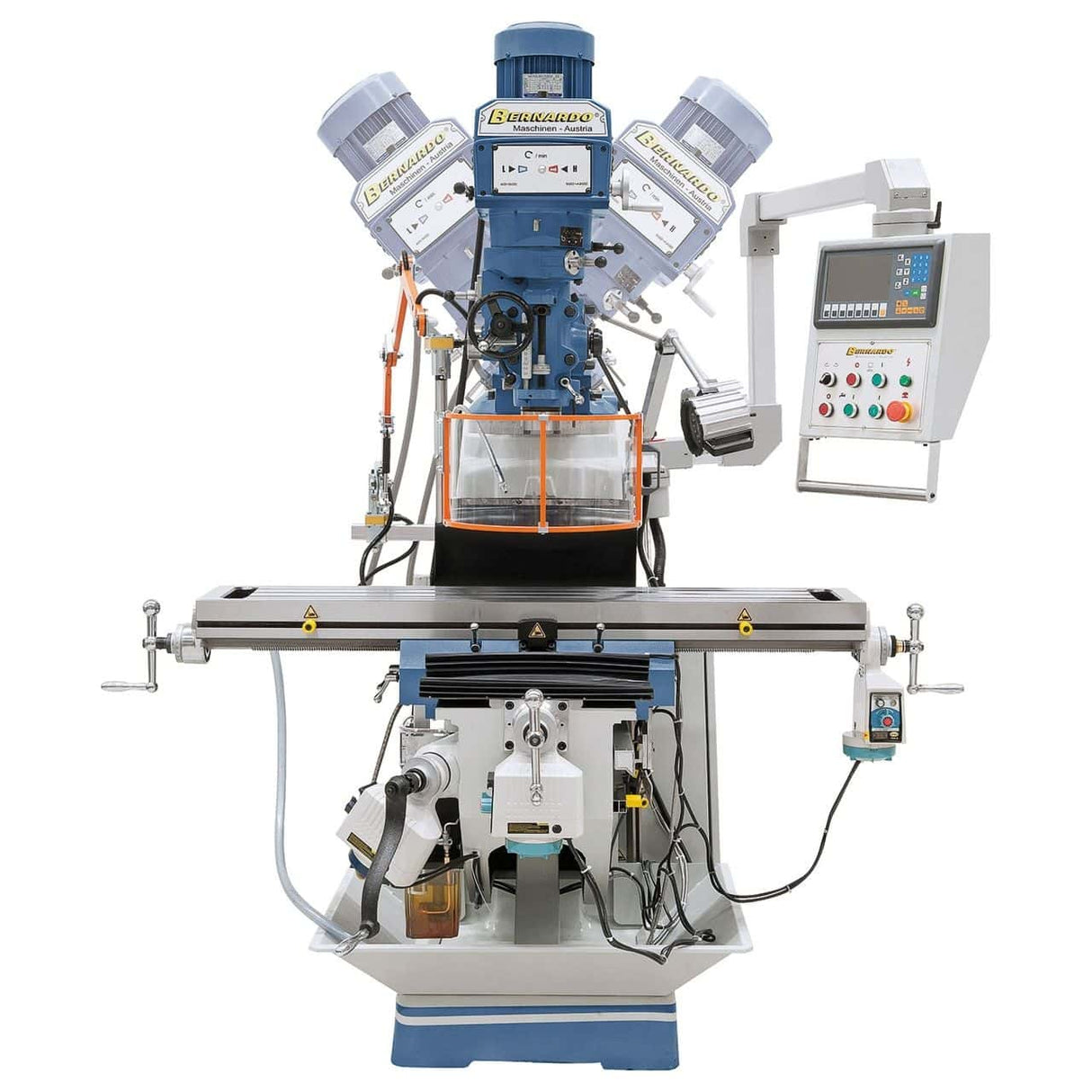 Bernardo MFM 250 Super Multifunctional Milling Machine – ISO 40, spindle 60-4,200 rpm variable, travels 800/410/330 mm, 3-axis DRO included