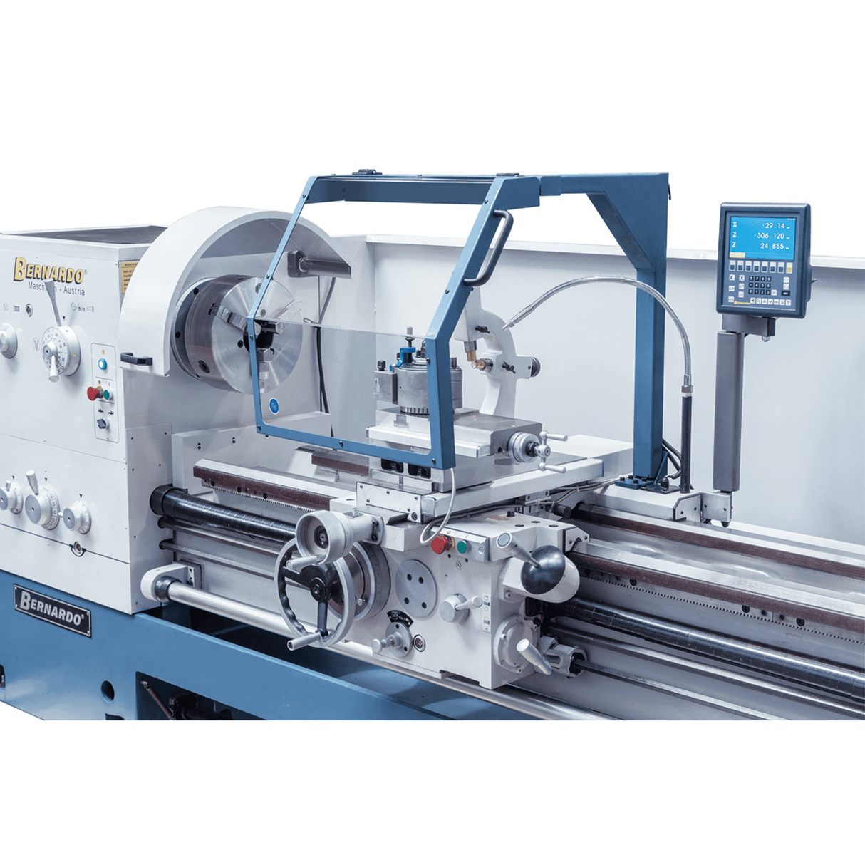 Industrial lathe Bernardo Goliath 660 x 1,500 with 3-axis DRO ES-12 V - distance between centers 1500 mm, Ø 660 mm over bed, spindle bore Ø 105 mm D1-8, 9 kW motor with CE magnetic brake, weight 3,630 kg