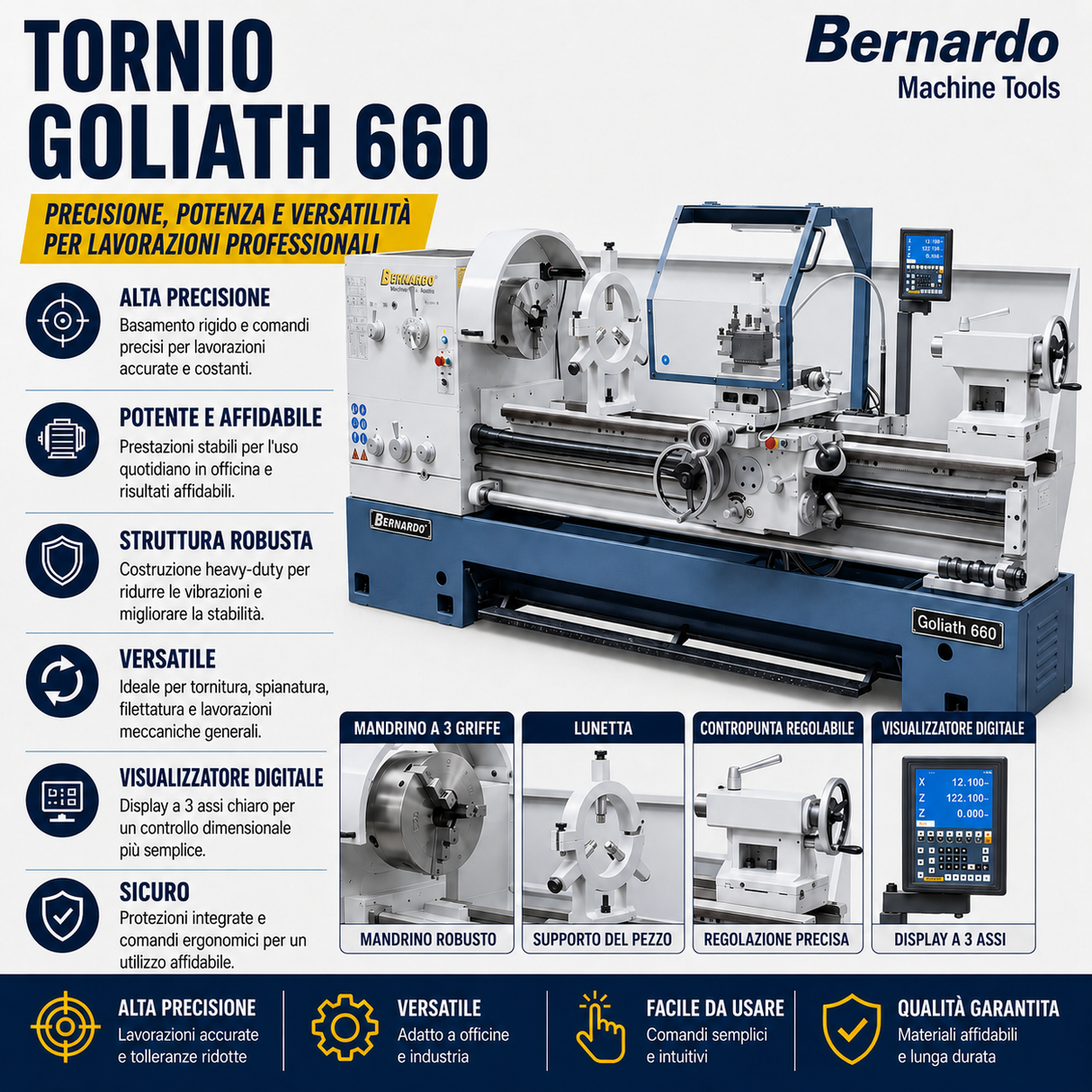Bernardo Goliath 660 x 2000 metal lathe with 3-axis digital DRO