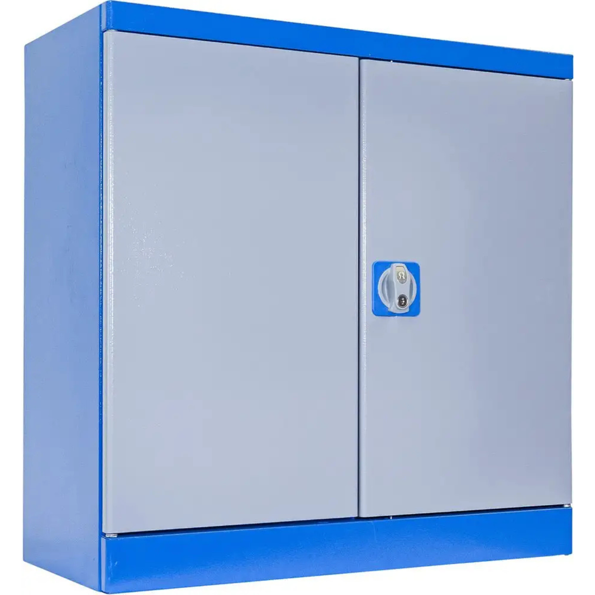 Armadio Guede TYPE B1 in acciaio verniciato a polvere blu e grigio, con un ripiano regolabile e chiusura di sicurezza per officina e garage.