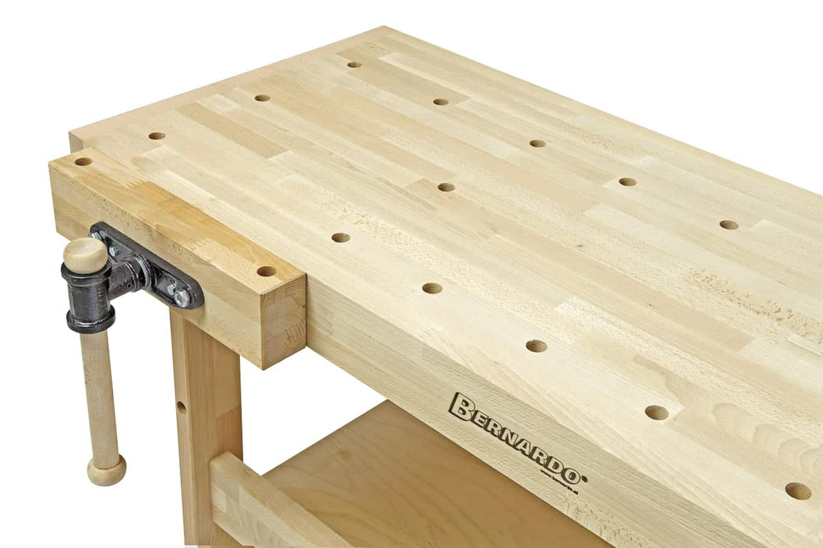 Bernardo WB 2100 Profi Professional Workbench – steamed solid red beech, dimensions 2,120 × 760 mm, working height 860 mm, weight 73 kg