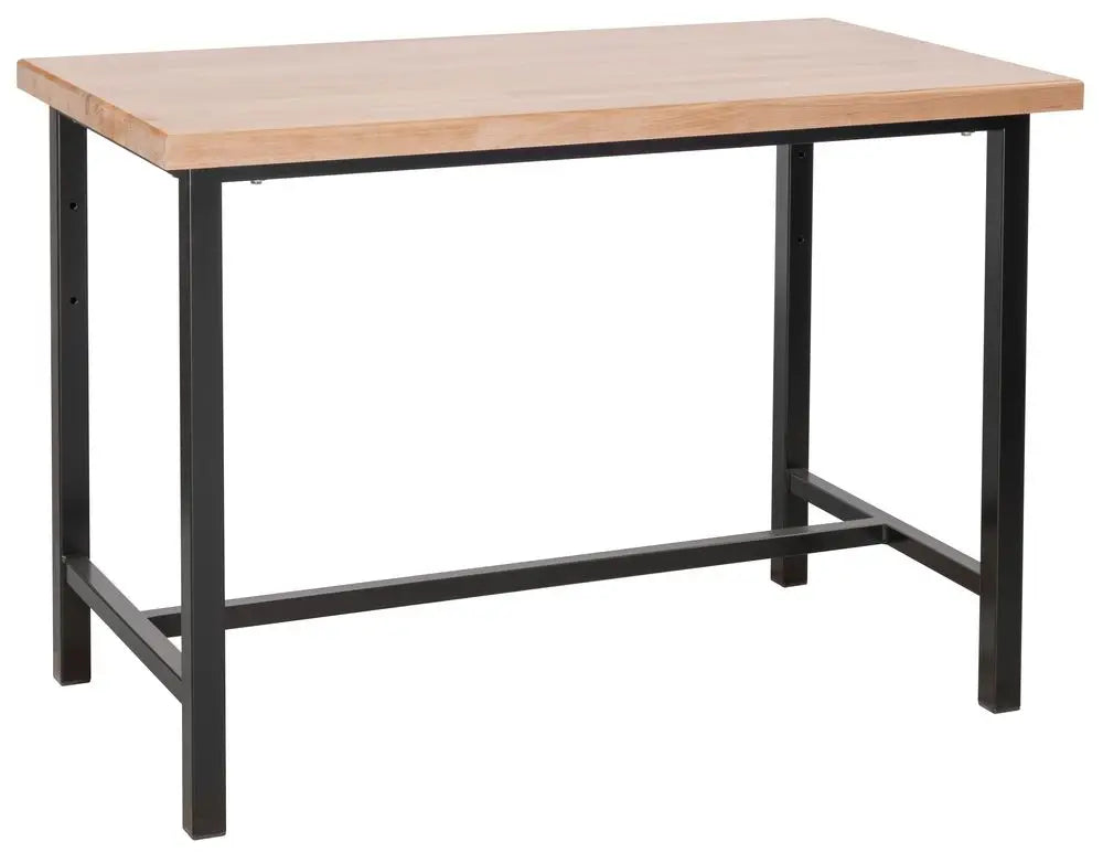 Banco da lavoro professionale Güde P 1200 S Black Line con struttura in acciaio saldato e piano in faggio massello da 40 mm, ideale per officine e laboratori.
