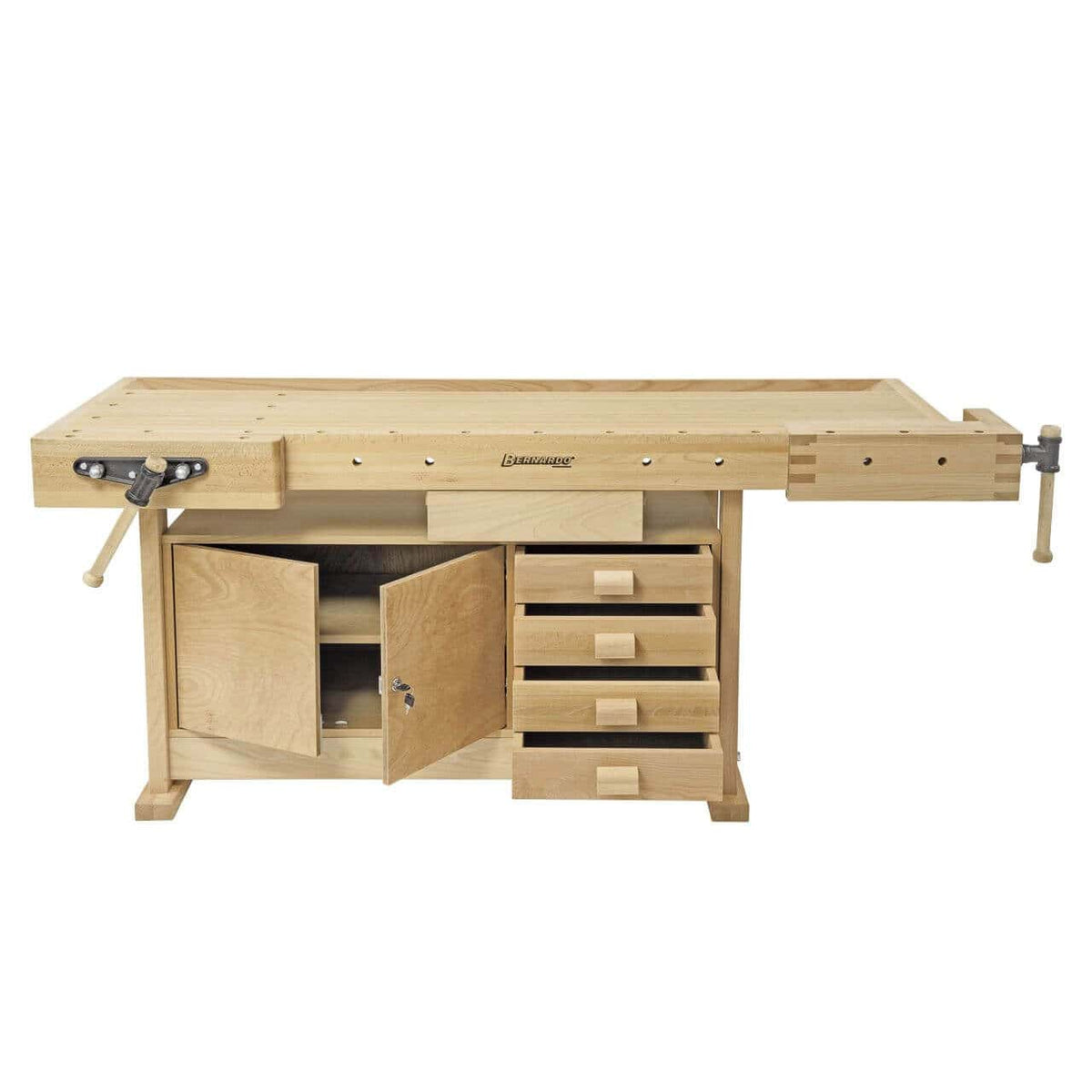 Bernardo WB 2100 Profi Professional Workbench – steamed solid red beech, dimensions 2,120 × 760 mm, working height 860 mm, weight 73 kg