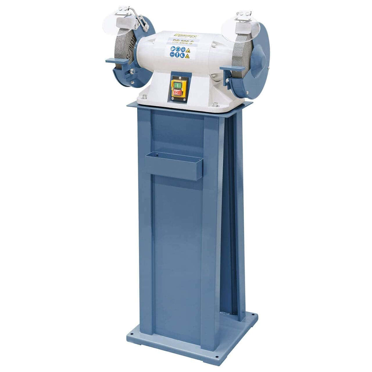 Smerigliatrice doppia Bernardo DS 175 S con due mole Ø175 mm K36/K80, supporti pezzo regolabili e protezioni scintille.