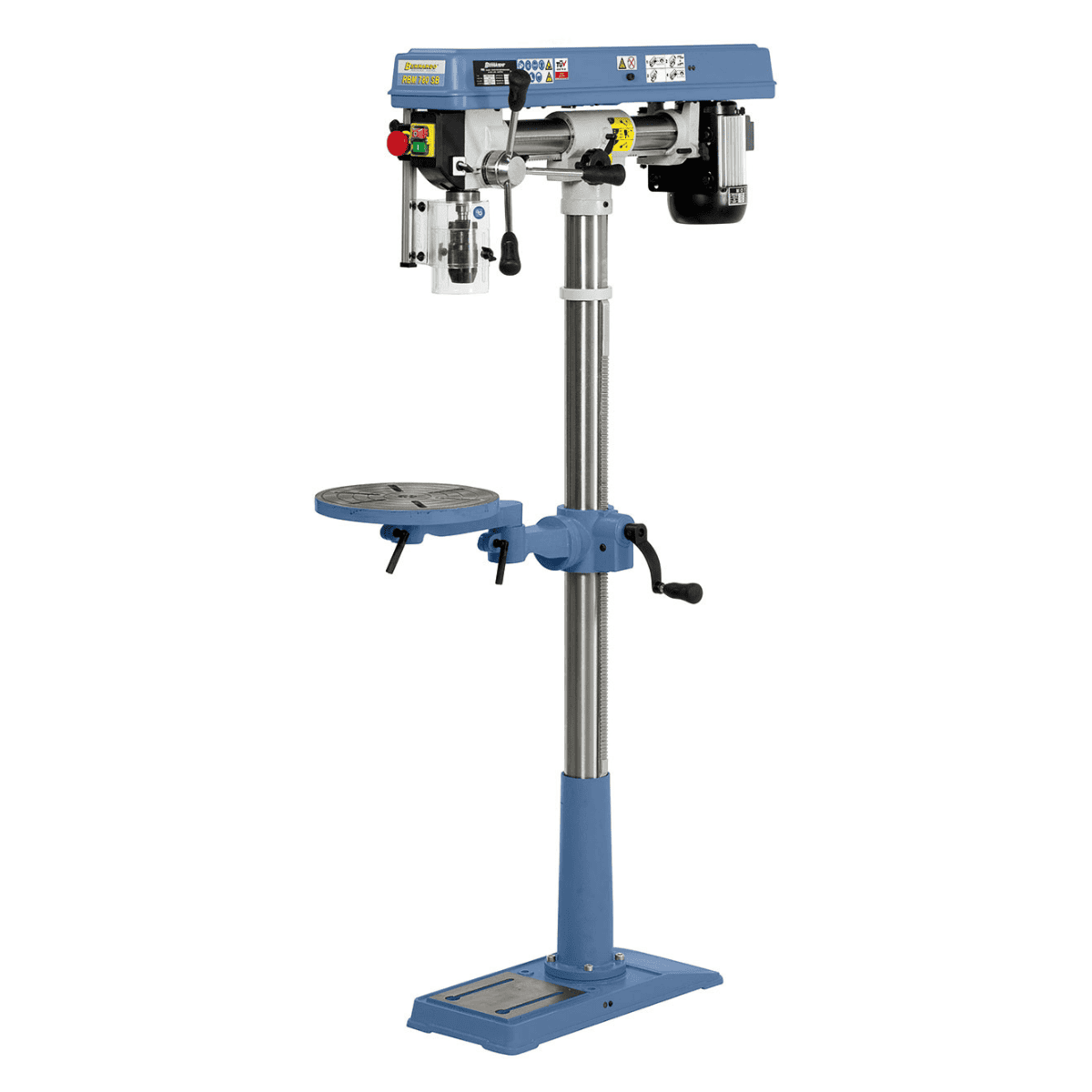 Trapano a colonna Bernardo RBM 780 SB / 230 V con capacità di foratura Ø 16 mm, testa inclinabile -90°/+45°, tavola girevole e protezione regolabile.