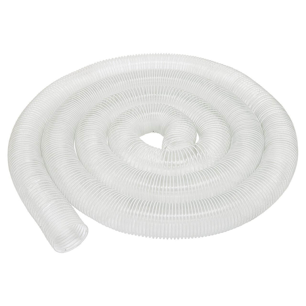 Tubo in PVC Bernardo Ø100 mm, lunghezza 10 m, trasparente e flessibile con spirale in acciaio zincato, ideale per impianti di aspirazione industriale e per la lavorazione del legno.