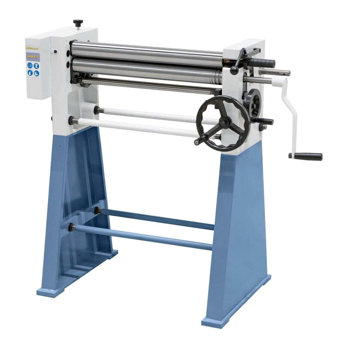 Calandra Bernardo HRM 610 con rulli da 610 mm in acciaio, rullo posteriore inclinabile e basamento di serie per la produzione di tubi e coni.