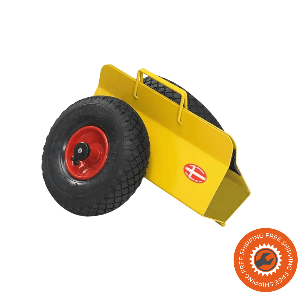 Carrellino porta lastre Ravendo TW 200 L in acciaio giallo con morsetto regolabile 60–160 mm e ruote pneumatiche Ø3.00 x 4/4, ideale per il trasporto di porte, finestre e pannelli fino a 200 kg.