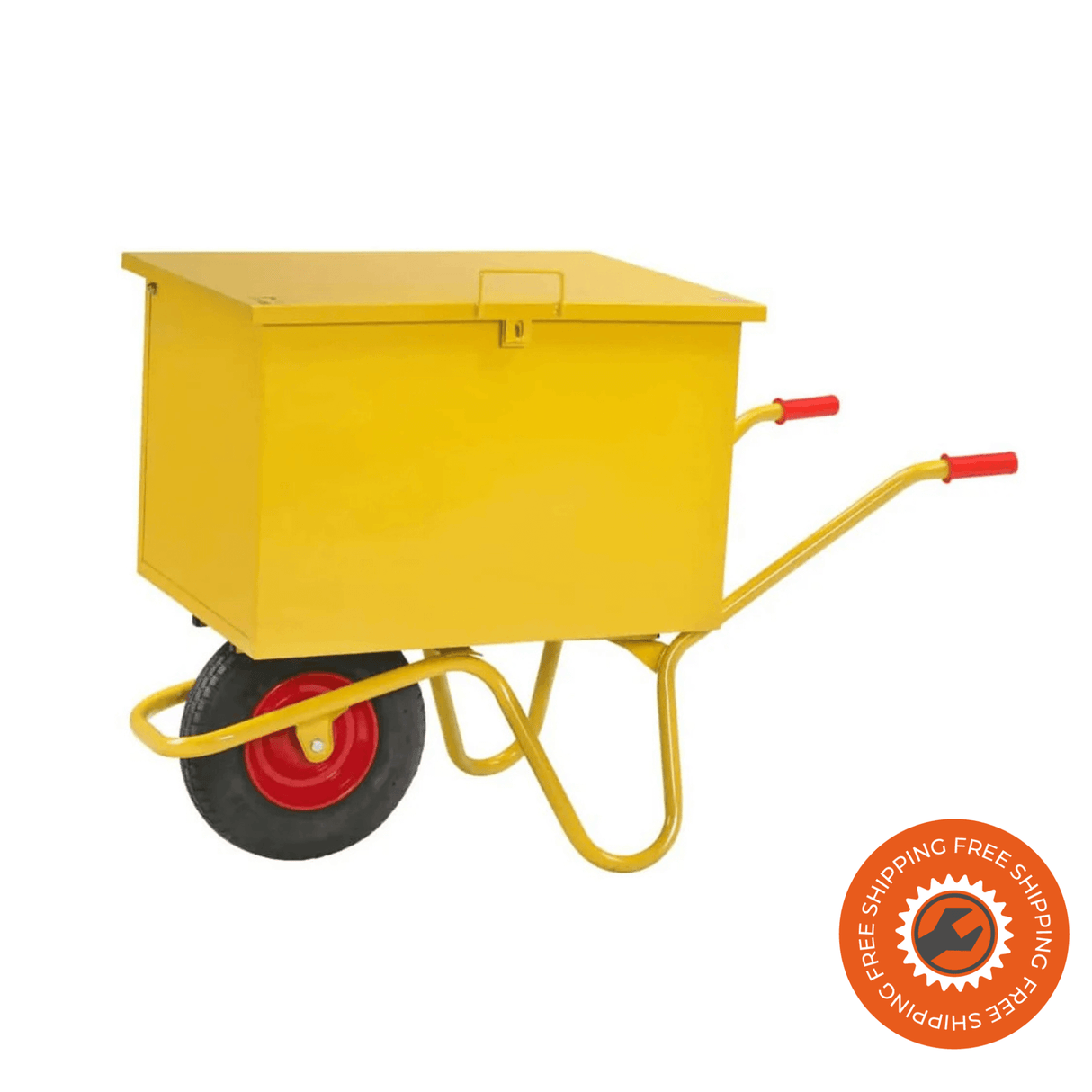 Il carrello Ravendo TB 160-L con contenitore da 160 litri, struttura in acciaio Γ 30 mm e ruote pneumatiche con cerchi in acciaio, ideale per trasporto pratico e sicuro di carichi fino a 250 kg.