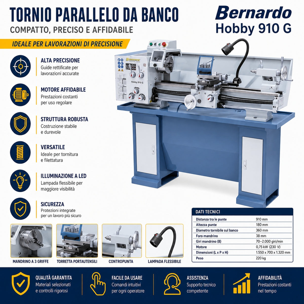Bernardo Hobby 910 G Metal Lathe 230V