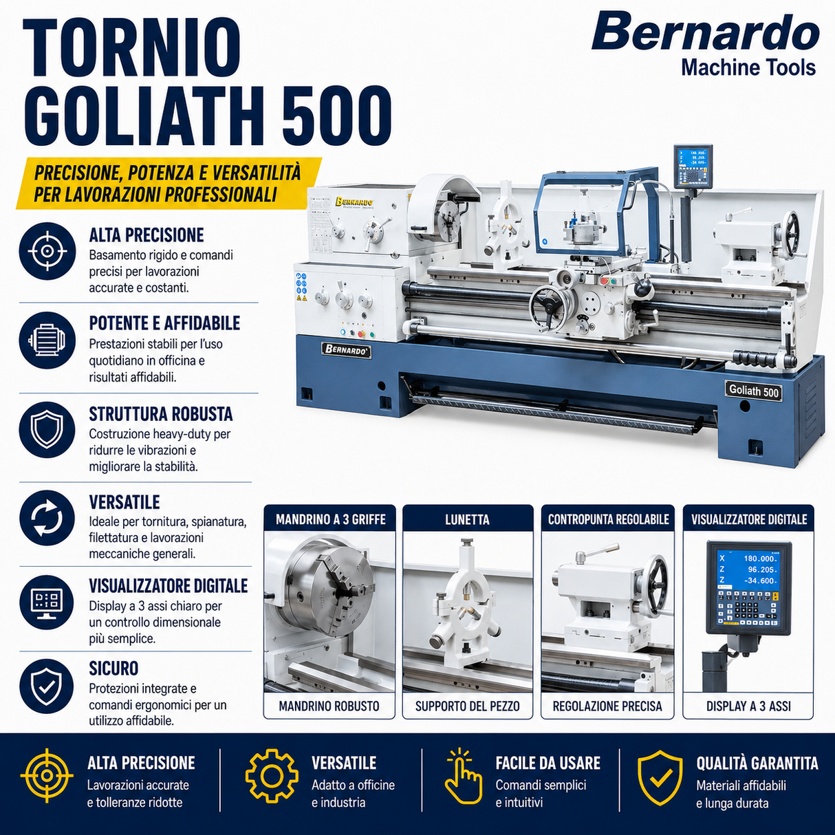 Bernardo Parallel Lathe Goliath 500 x 3000 with 3-axis DRO