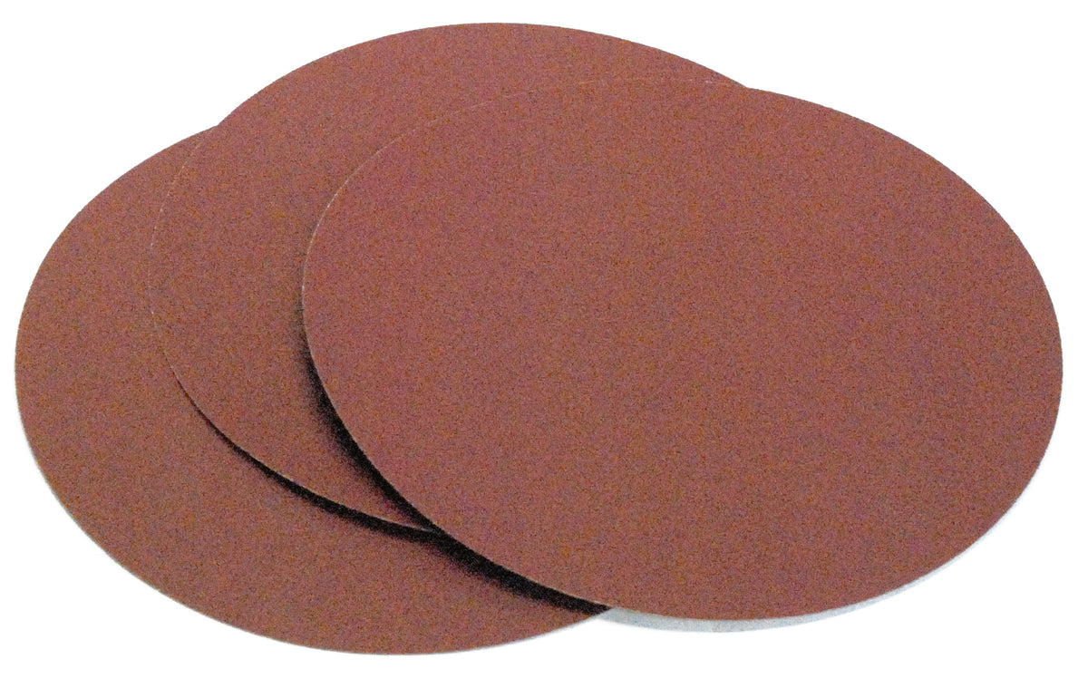 Set da 3 dischi abrasivi autoadesivi Record Power da 250 mm grana 120, ideali per levigatura fine e preparazione alla finitura con BDS250.