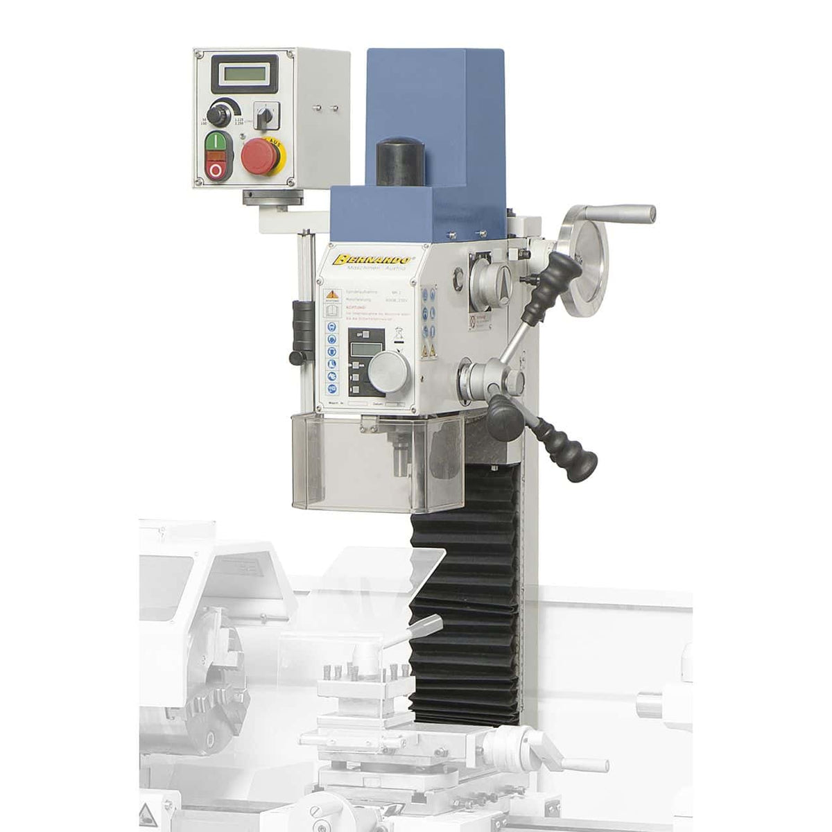 Accessorio Bernardo FA 25 per torni Profi 700, con testa orientabile, mandrino MK2 e motore 230V, ideale per fresature leggere.