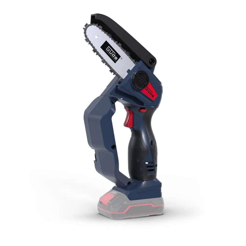 Motosega Guede MK 18-0 da 18V con barra da 158 mm e catena da 127 mm, ideale per potatura e piccoli lavori di giardinaggio.