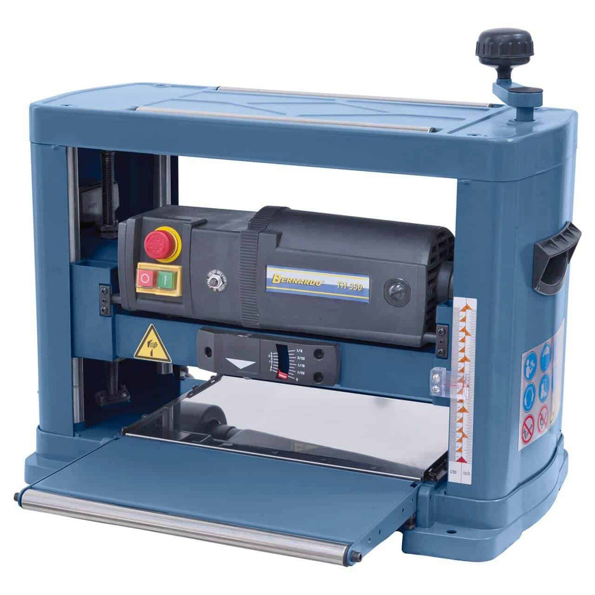 Pialla a spessore Bernardo TH 330 con larghezza utile 330 mm, albero a 2 coltelli HSS e attacco aspirazione Ø 50/100 mm.