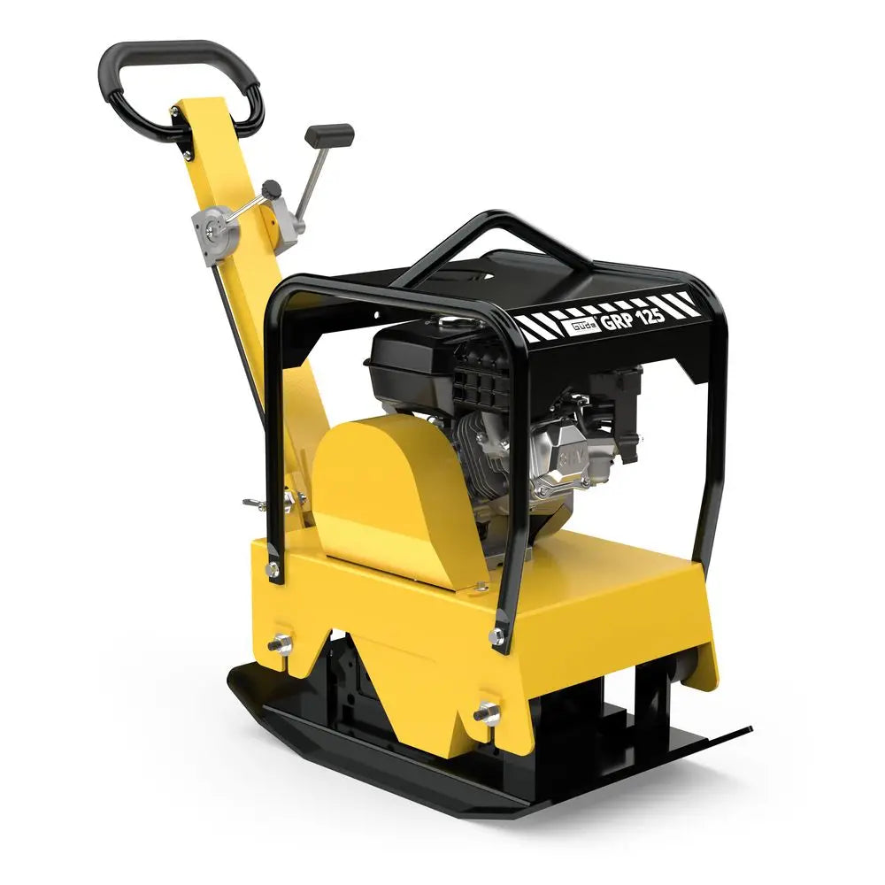 Piastra vibrante Güde GRP 125 con funzione avanti/indietro, piastra 660x380 mm, ruote di trasporto e tappetino in poliuretano incluso.