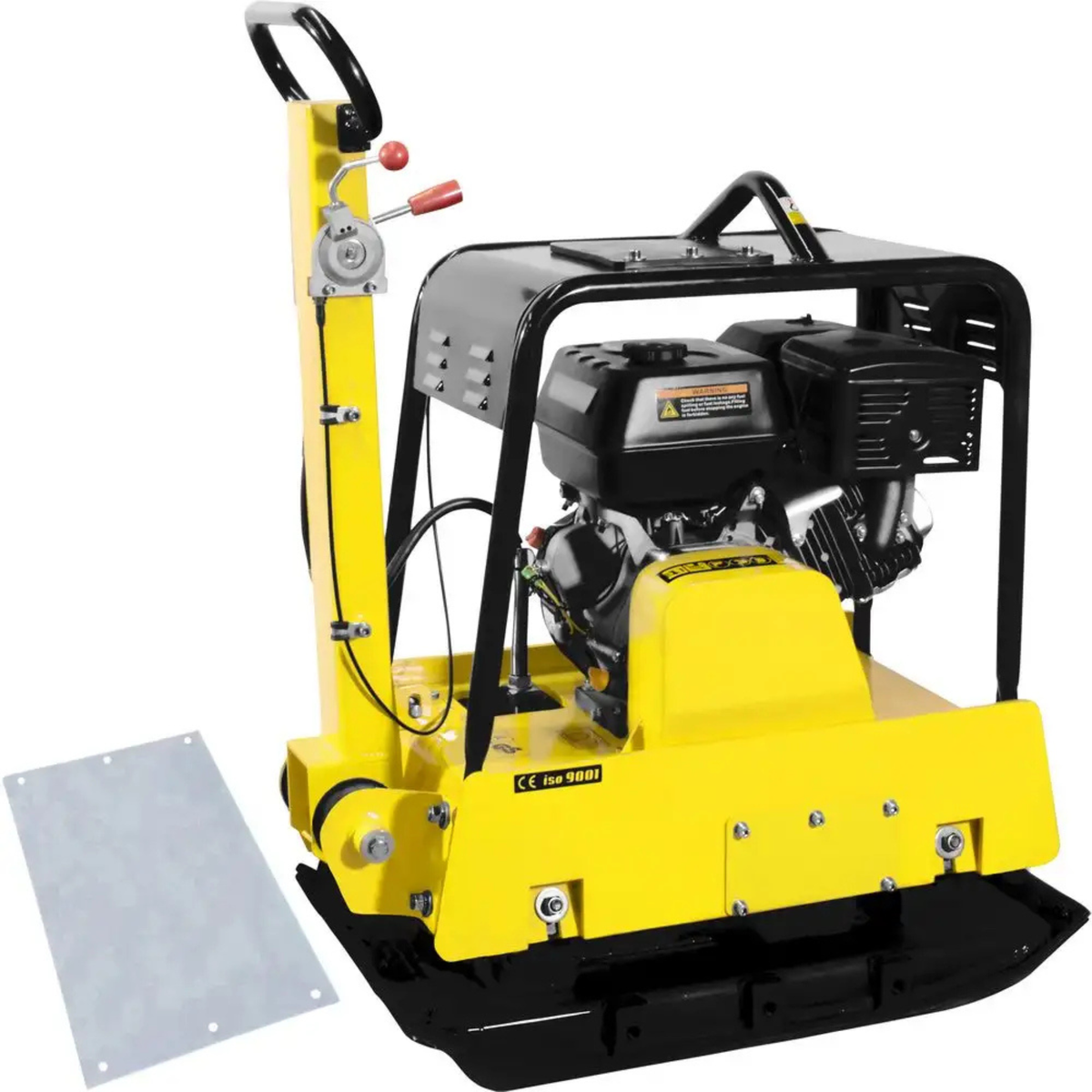 Piastra vibrante Güde GRP 260 con funzione avanti/indietro, piastra 820x480 mm e tappetino in poliuretano per superfici sensibili.