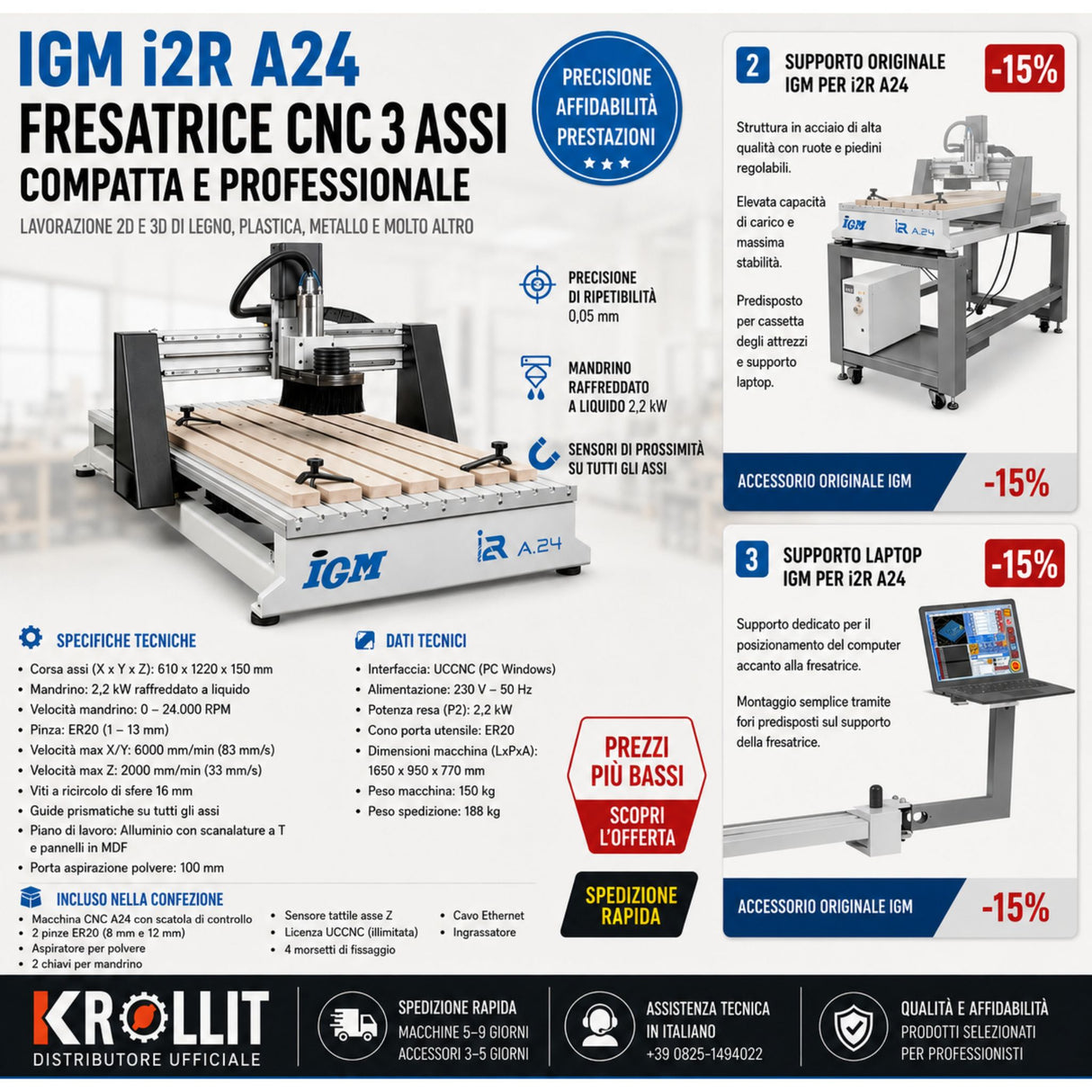 Combo Fresatrice CNC IGM i2R A24 + Supporto Originale + Supporto Laptop