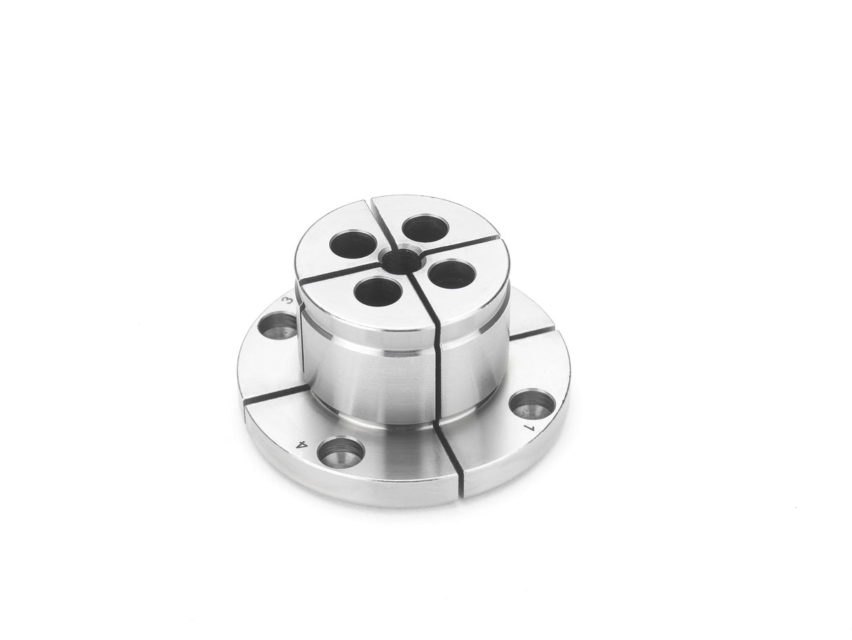 Ganasce a perno Record Power con corpo cilindrico e foro da 6 mm per presa interna tramite espansione, compatibili con mini mandrini SC1 e SC2.