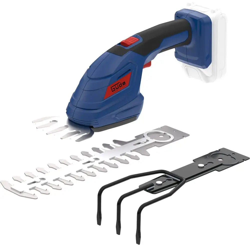 Set Guede GPS 18-0 con forbici per erba, lama siepi e rastrello intercambiabili, impugnatura ergonomica e sistema Easy-Click.