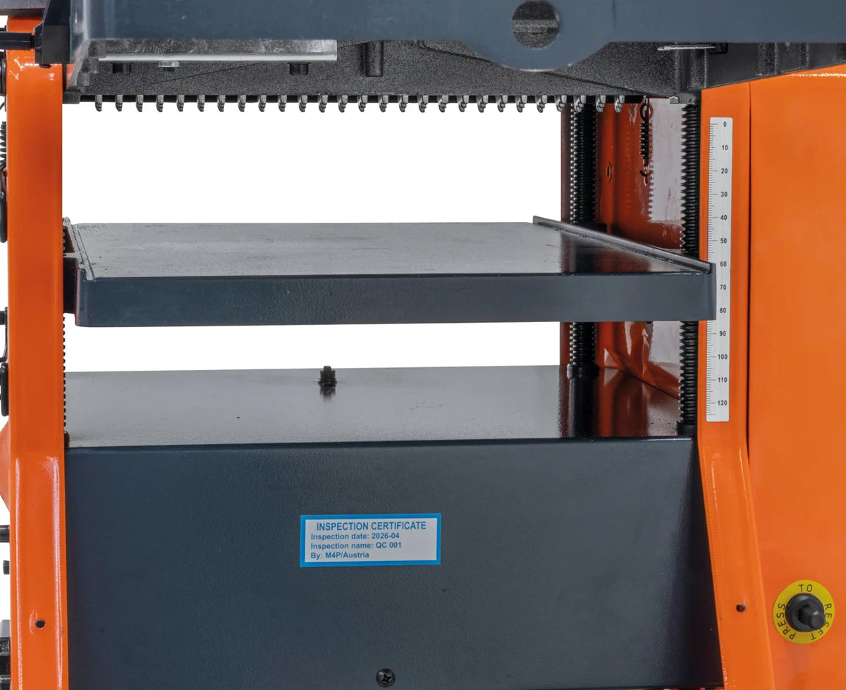 Piano a spessore della pialla M4P FS 250 con scala graduata per la regolazione dell'altezza
