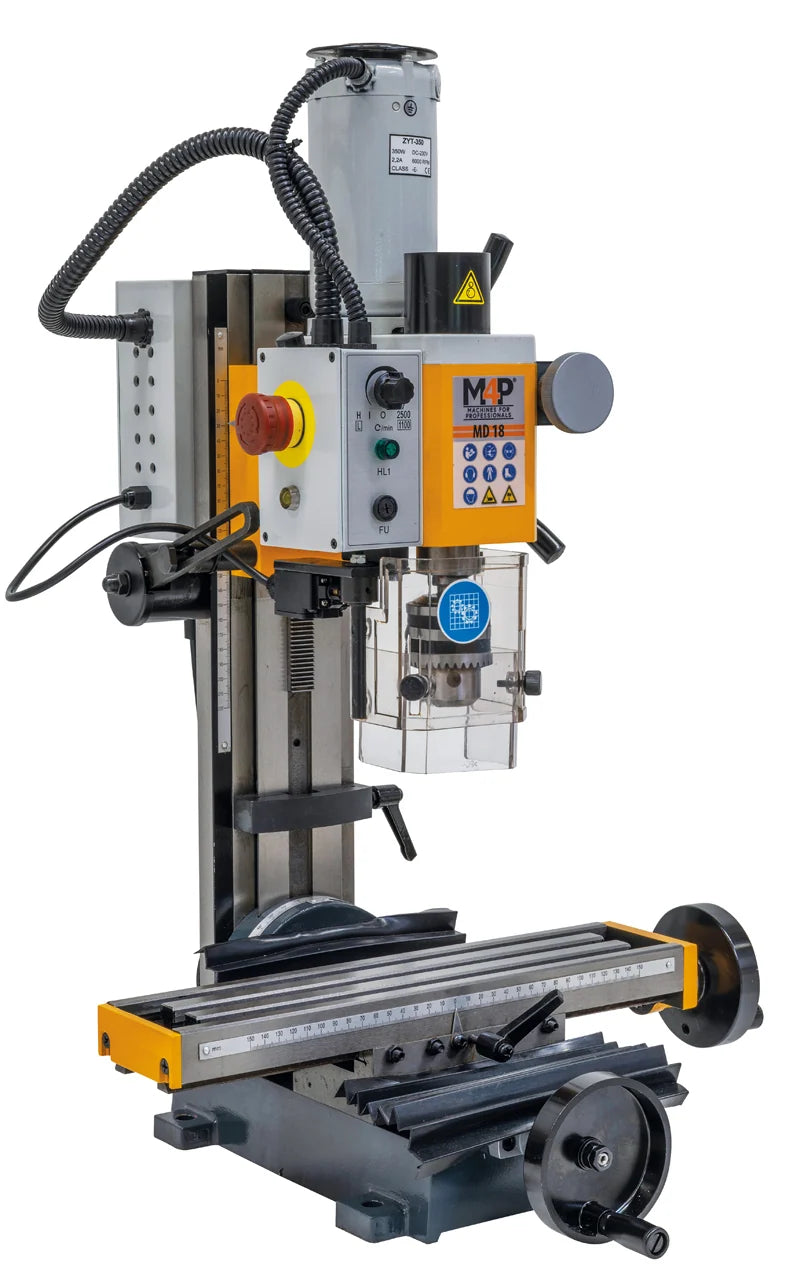 Trapano-fresatrice da banco M4P MD 18 / 230 V con testa di fresatura e tavola a croce, vista laterale sinistra