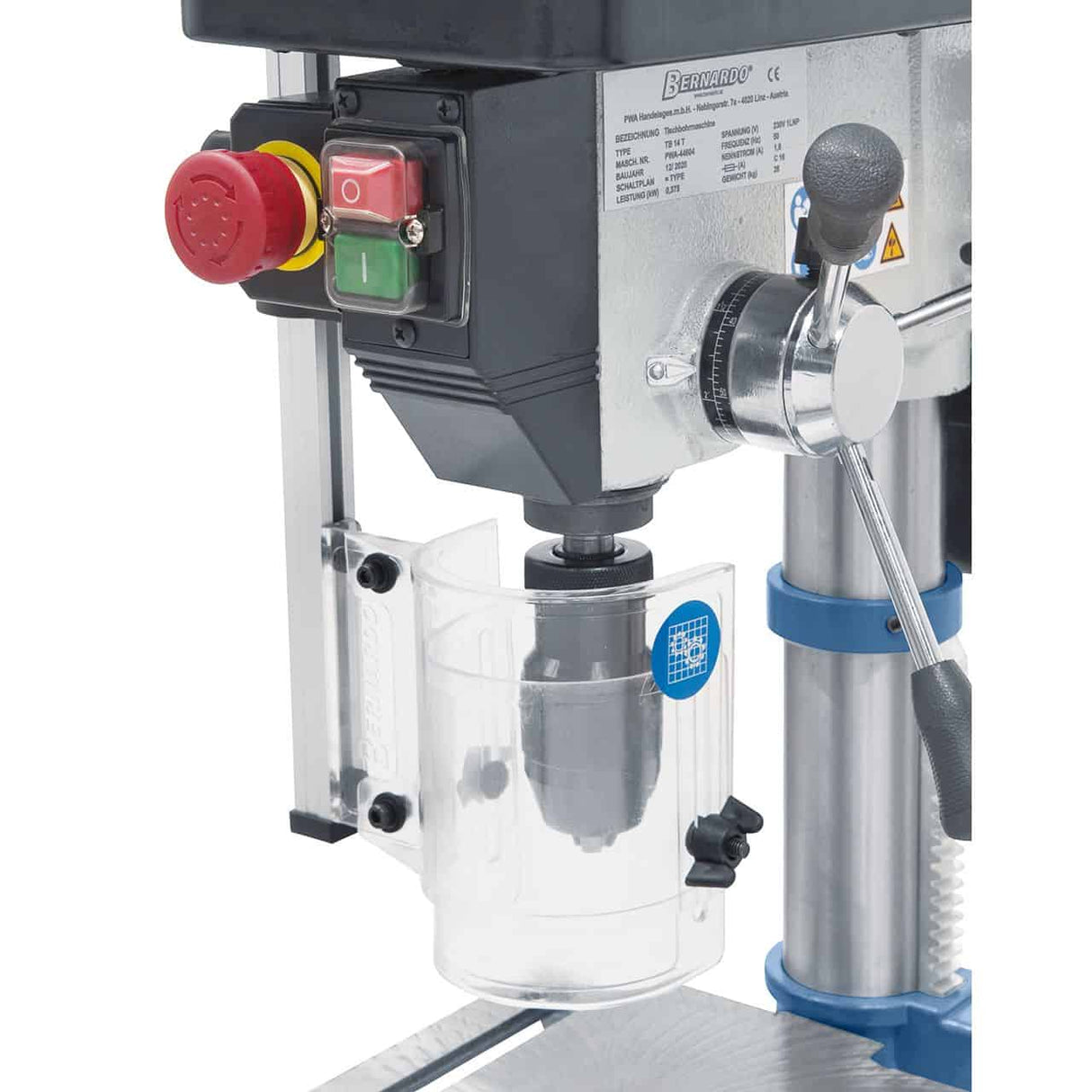 Bernardo TB 14 T entry-level bench drill – drilling Ø 14 mm, Fixed taper B 16, 5 speeds 620-2,620 rpm, 0.37 kW 230V motor, weight 26 kg