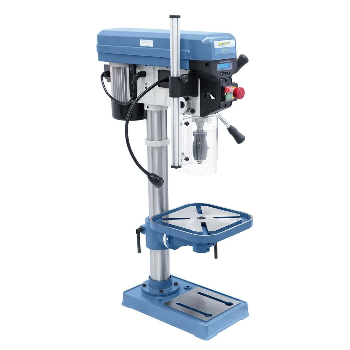 Bench Drill Bernardo BM 20 T / 230 V with digital display and LED – drilling Ø 20 mm, taper MT 2, 16 speeds 220-2,840 rpm, motor 0.55 kW 230V, weight 45 kg