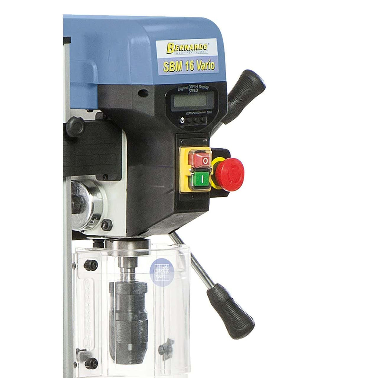 Bernardo Bench Drill Press SBM 16 Vario / 230 V with Vario Speed and Laser – drilling Ø 16 mm, MT 2 taper, stepless speed 400-1,950 rpm, spindle-to-table distance 690 mm, 0.60 kW 230V motor, weight 57 kg