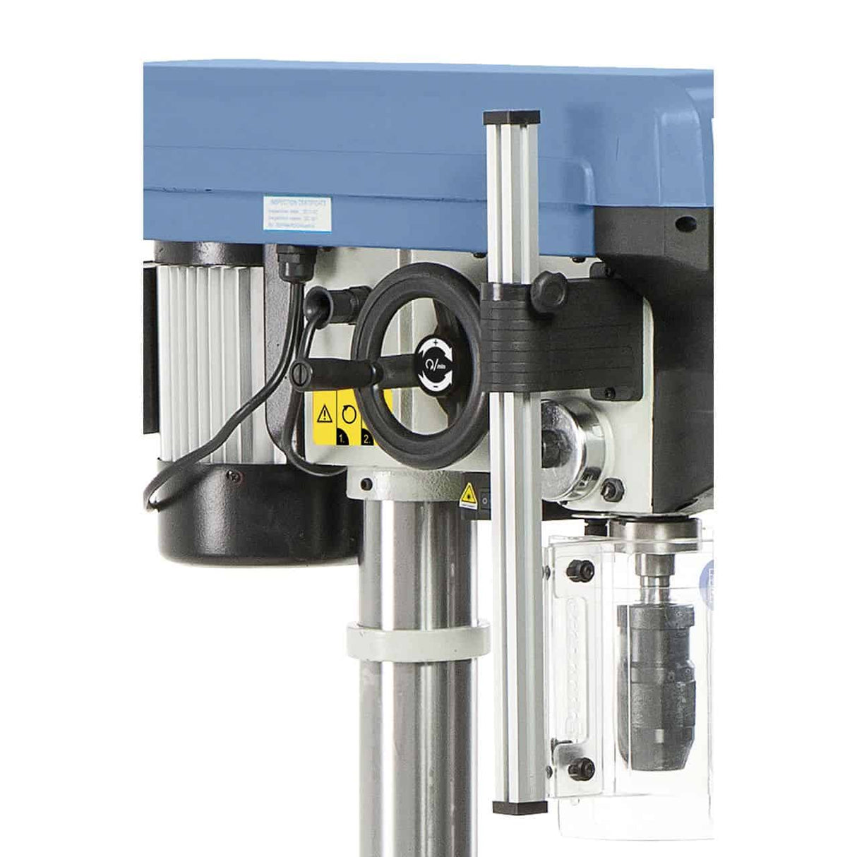Bernardo Bench Drill SBM 16 Vario / 400 V with Vario speed and laser – drilling Ø 16 mm, MT 2 taper, continuous speed 400-1,950 rpm, spindle-to-table distance 690 mm, 0.60 kW 400V three-phase motor, weight 57 kg