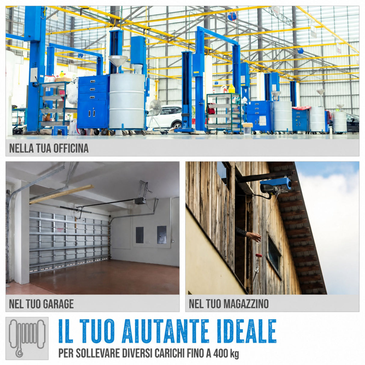Güde GSZ 200/400 electric hoist – 200 kg capacity direct pull or 400 kg with pulley, 12 m rope