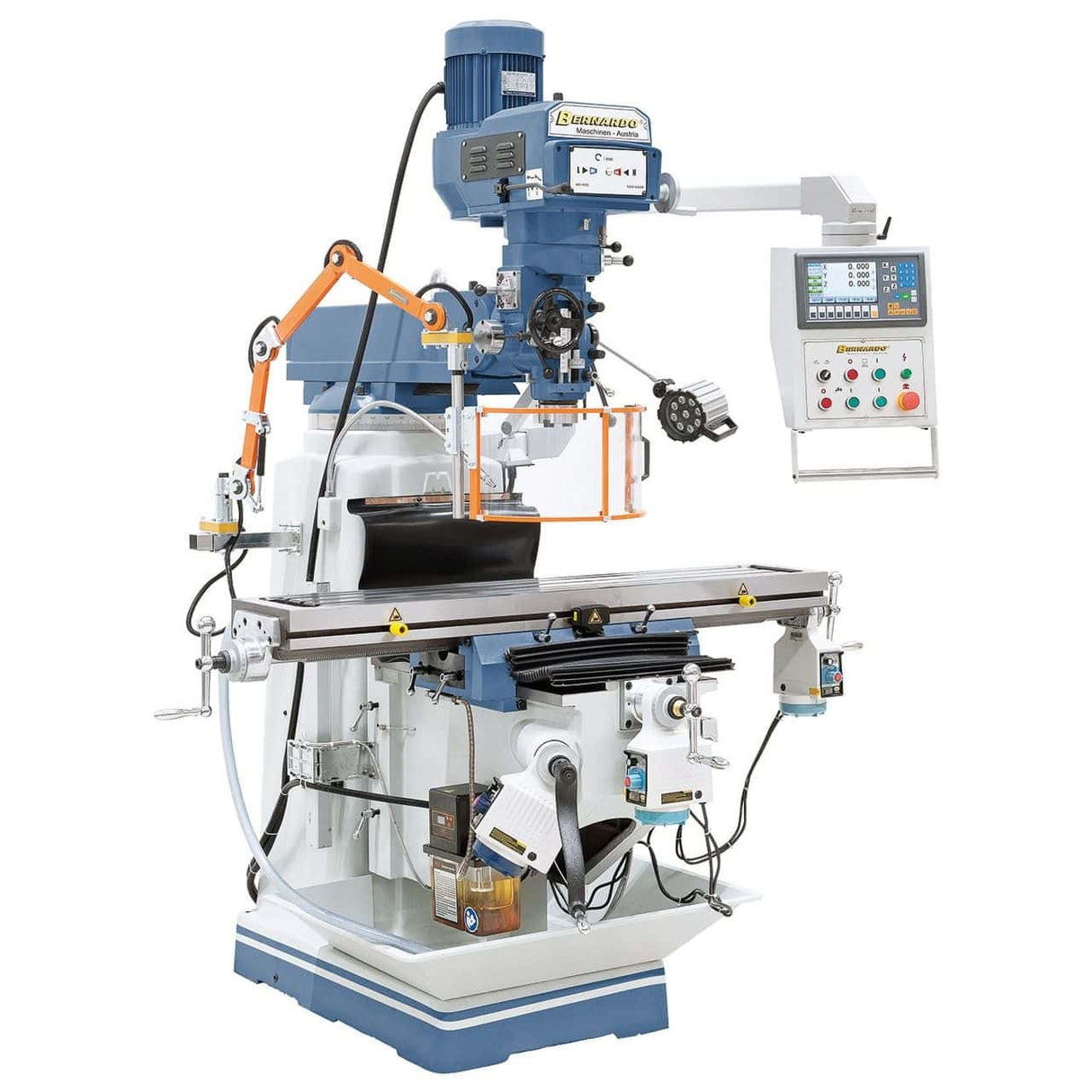 Bernardo MFM 250 Super Multifunctional Milling Machine – ISO 40, spindle 60-4,200 rpm variable, travels 800/410/330 mm, 3-axis DRO included