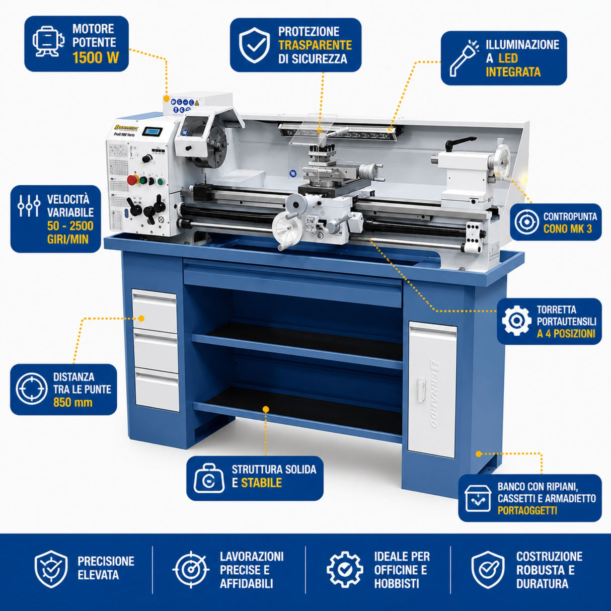 Bernardo Metal Lathe Profi 900 Vario - 230 V