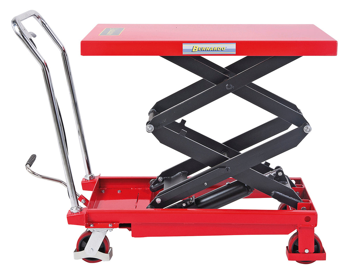 Bernardo BS 350 D manual hydraulic lift table – capacity 350 kg, height 355-1300 mm, table 910 × 500 mm, weight 98 kg