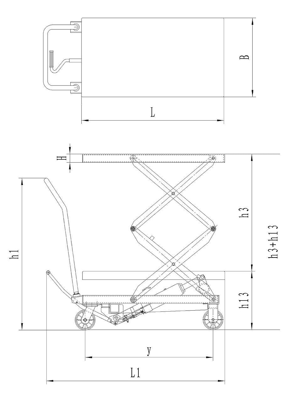 Bernardo BS 350 D manual hydraulic lift table – capacity 350 kg, height 355-1300 mm, table 910 × 500 mm, weight 98 kg