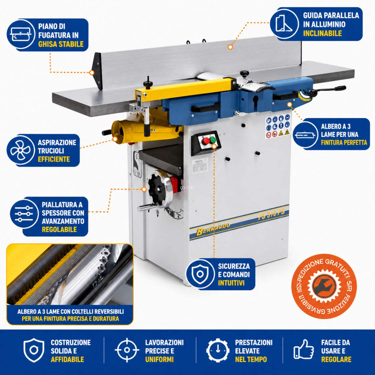 Bernardo FS 310 PS Planer and Thicknesser with Spiral Cutterblock
