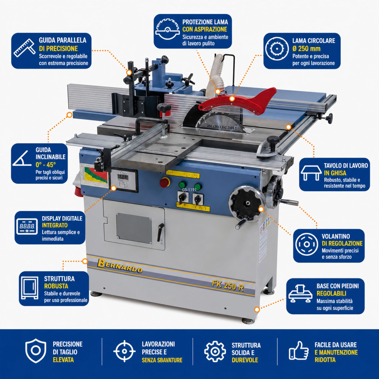Bernardo FK 250 R 400V combined woodworking machine with spindle moulder