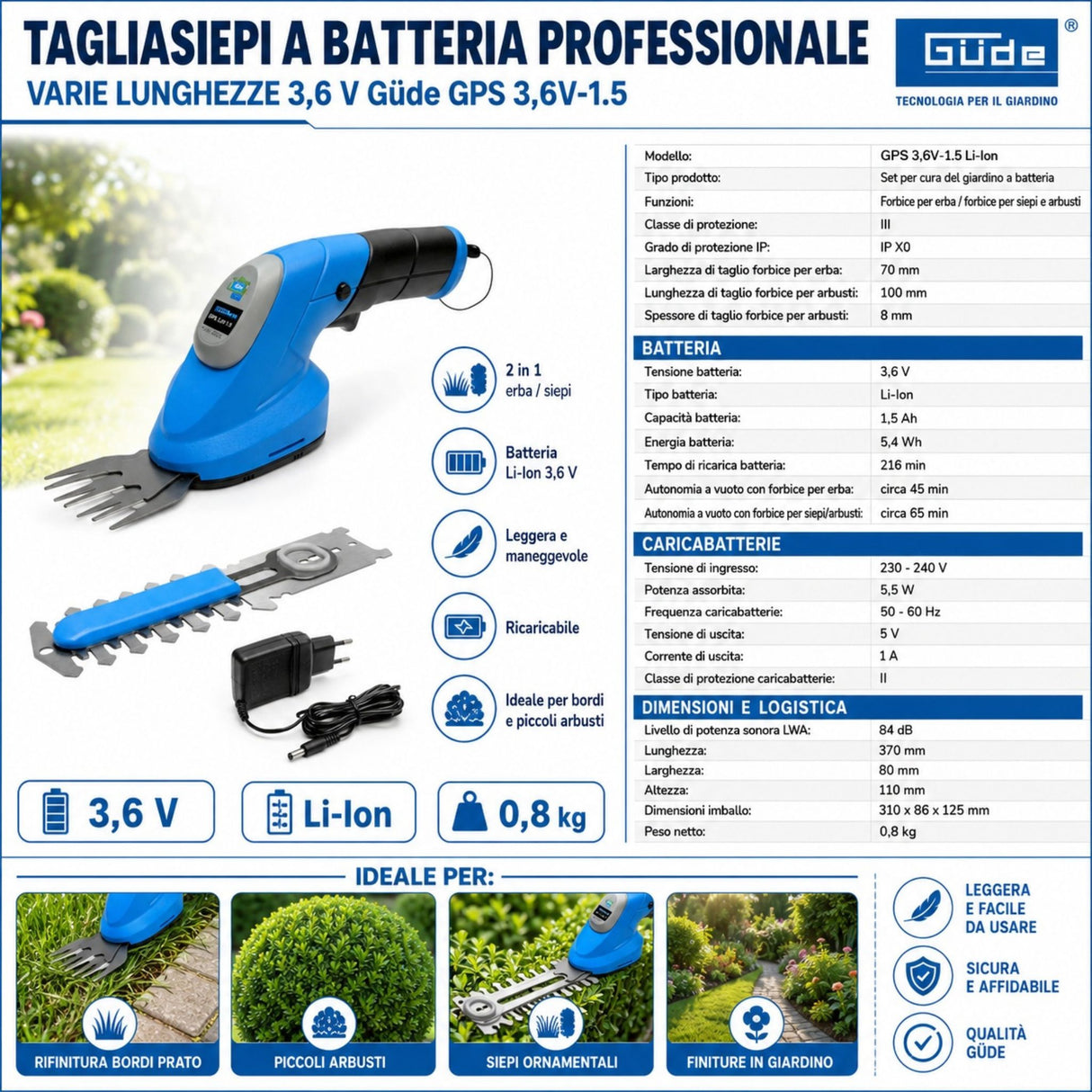 Güde GPS 3.6V-1.5 Cordless Garden Care Set