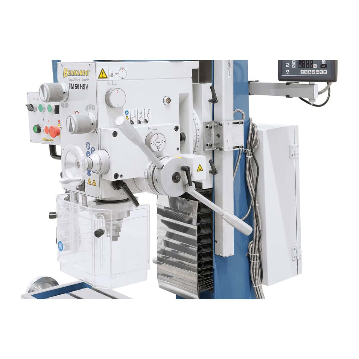Bernardo FM 50 HSV Drill-Milling Machine 12 Speeds 75-3,200 rpm with Motorized Headstock Lift and 3-Axis DRO