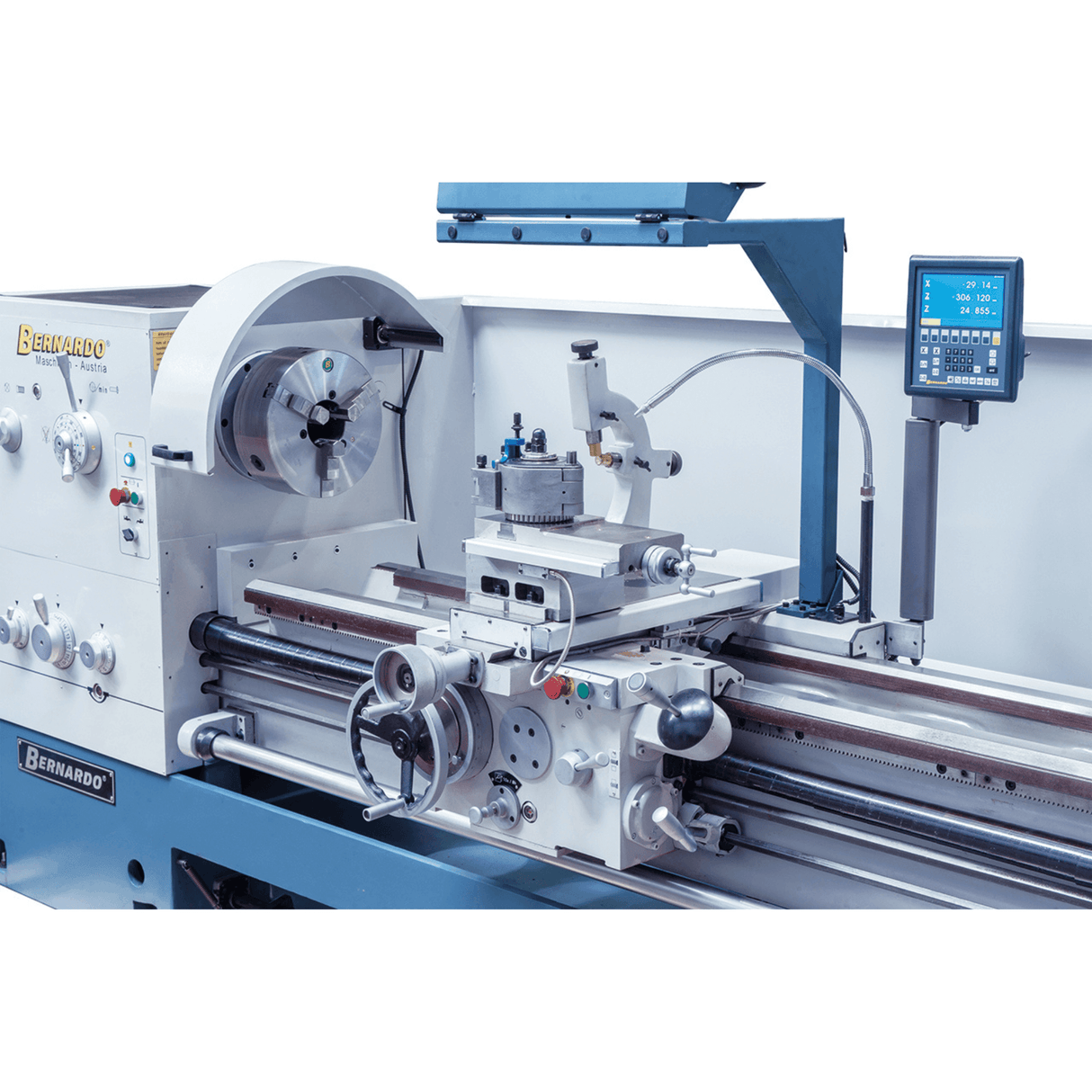 Industrial lathe Bernardo Goliath 660 x 1,500 with 3-axis DRO ES-12 V - distance between centers 1500 mm, Ø 660 mm over bed, spindle bore Ø 105 mm D1-8, 9 kW motor with CE magnetic brake, weight 3,630 kg