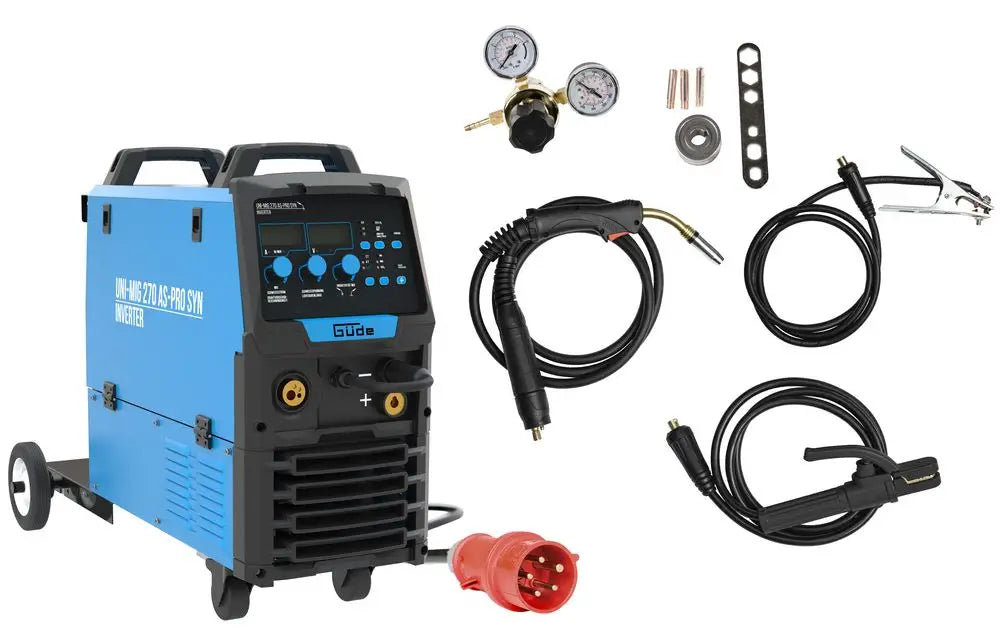 Multi-process welder Güde Uni-Mig 270 AS-Pro SYN – three-phase 400V inverter, MIG/MAG, MMA, flux-cored and TIG