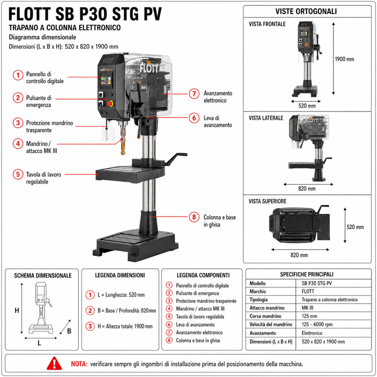 Pillar drill Flott SB P30 STG PV
