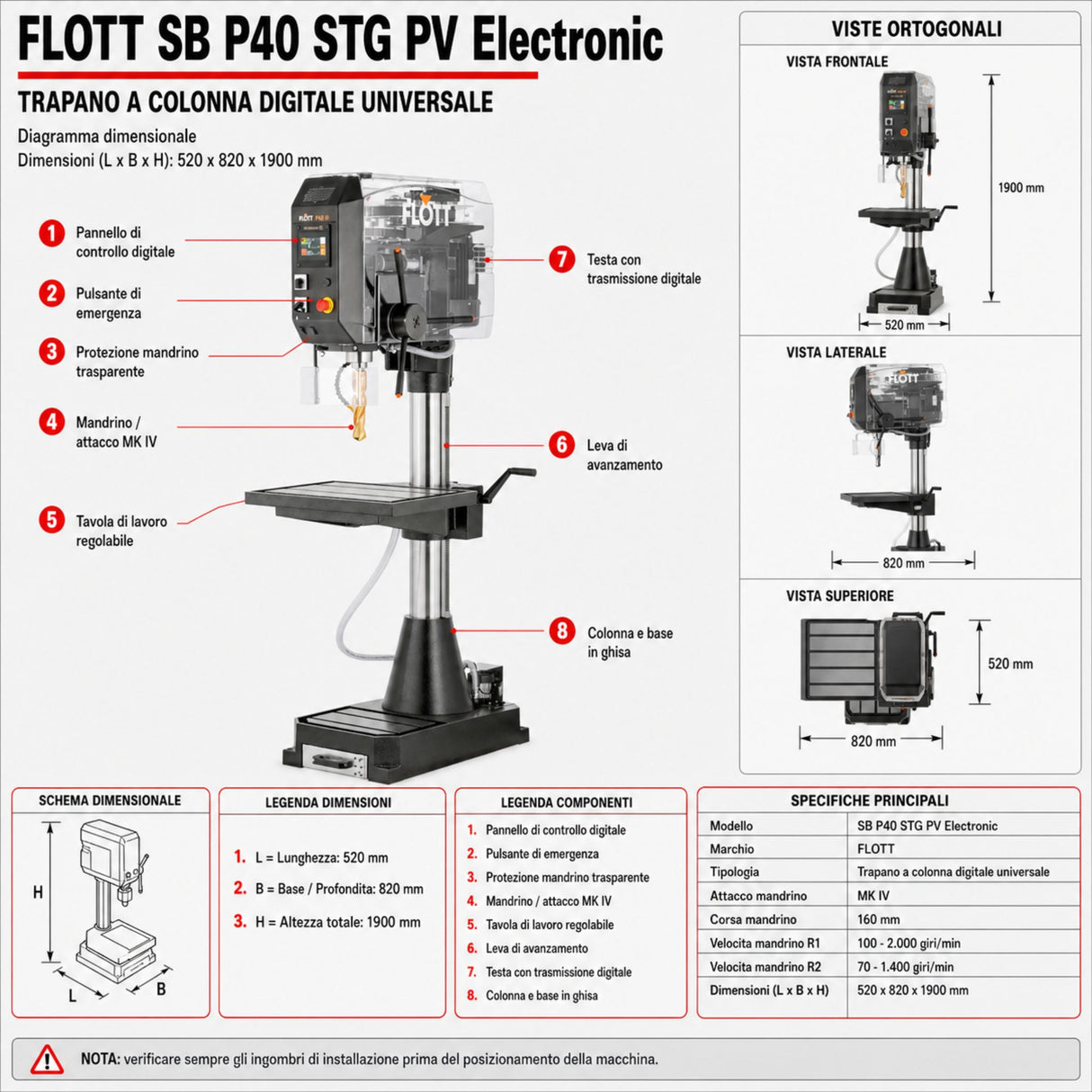 Pillar Drill Flott SB P40 STG PV Electronic