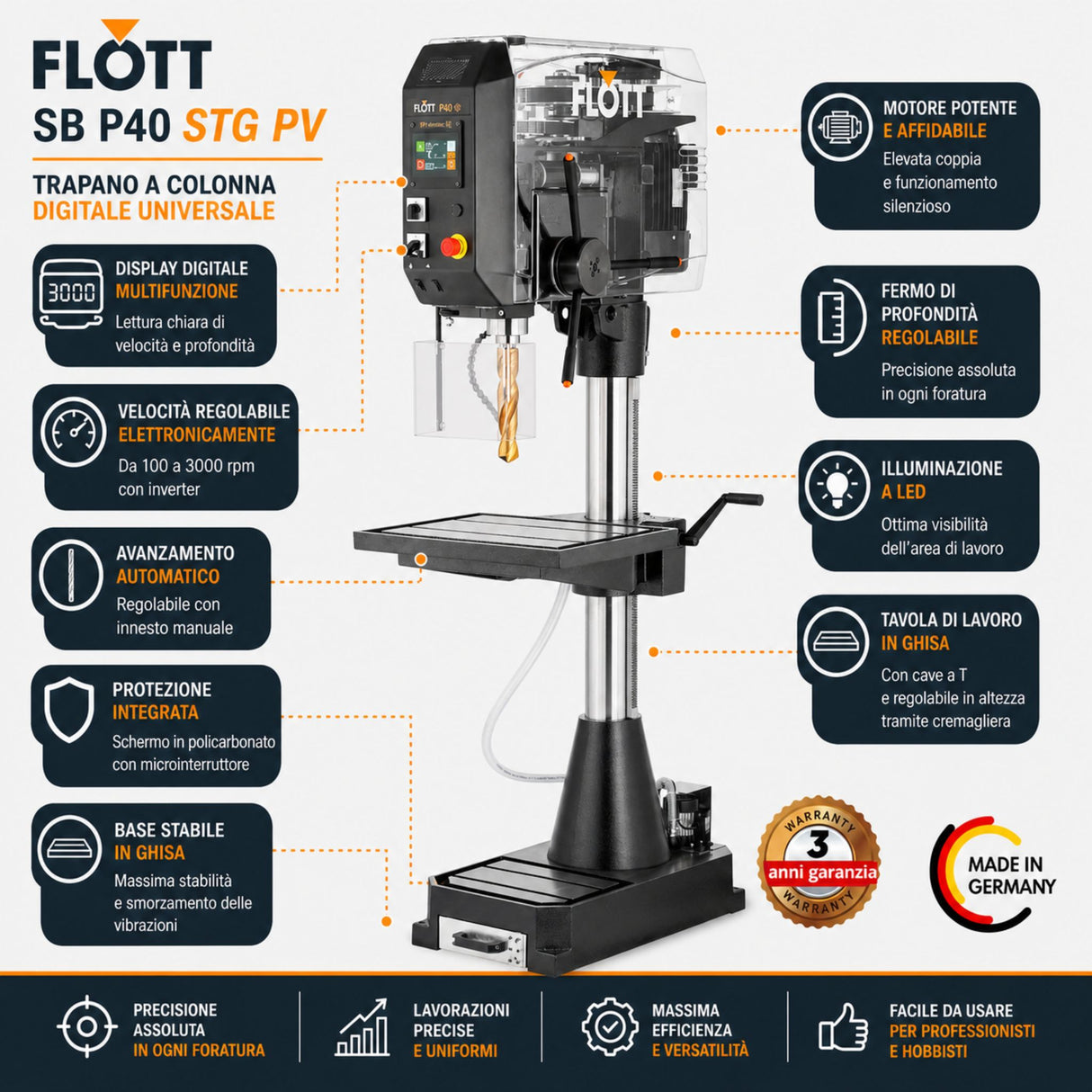 Pillar Drill Flott SB P40 STG PV Electronic