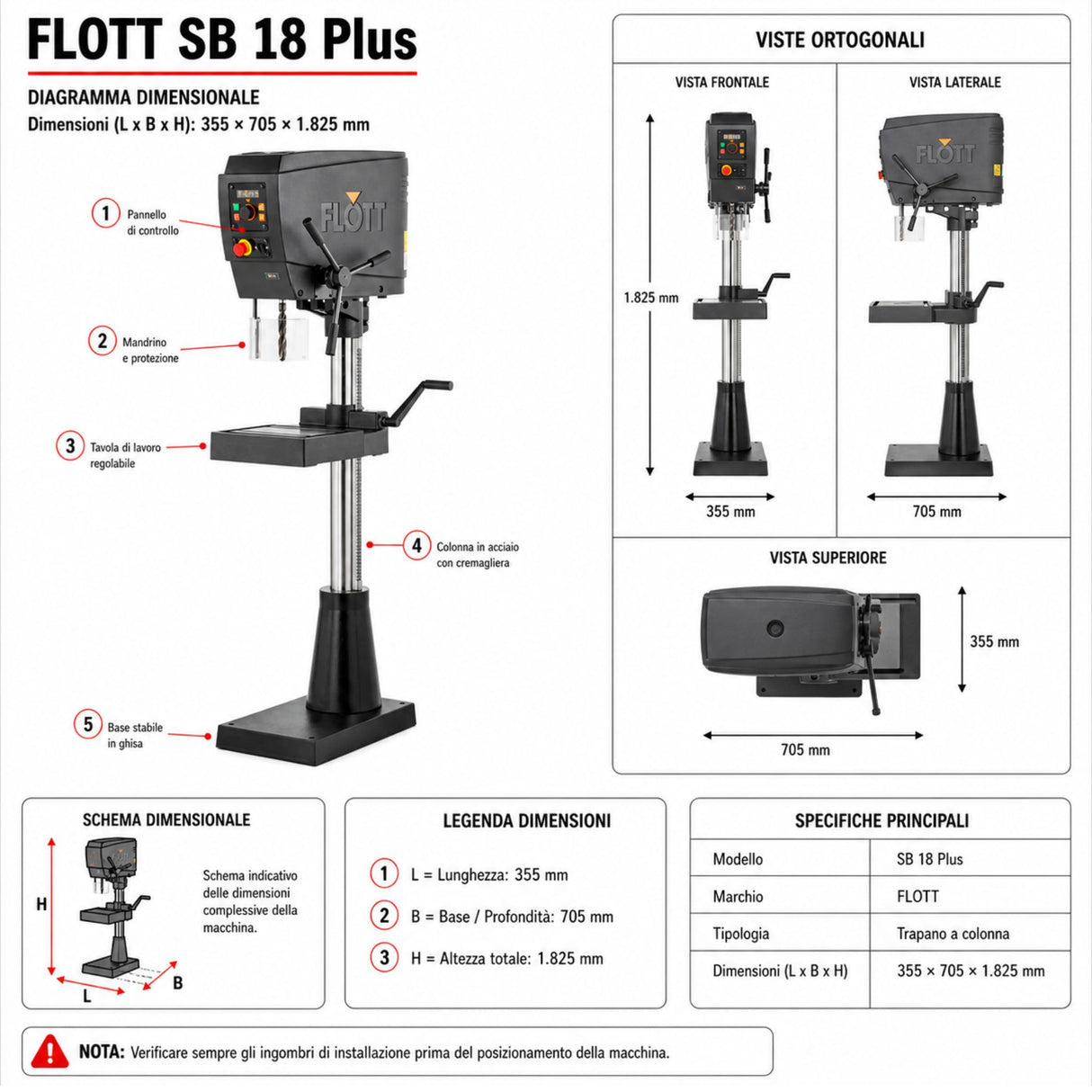 Pillar drill Flott SB 18 Plus Inverter 30-3000 rpm