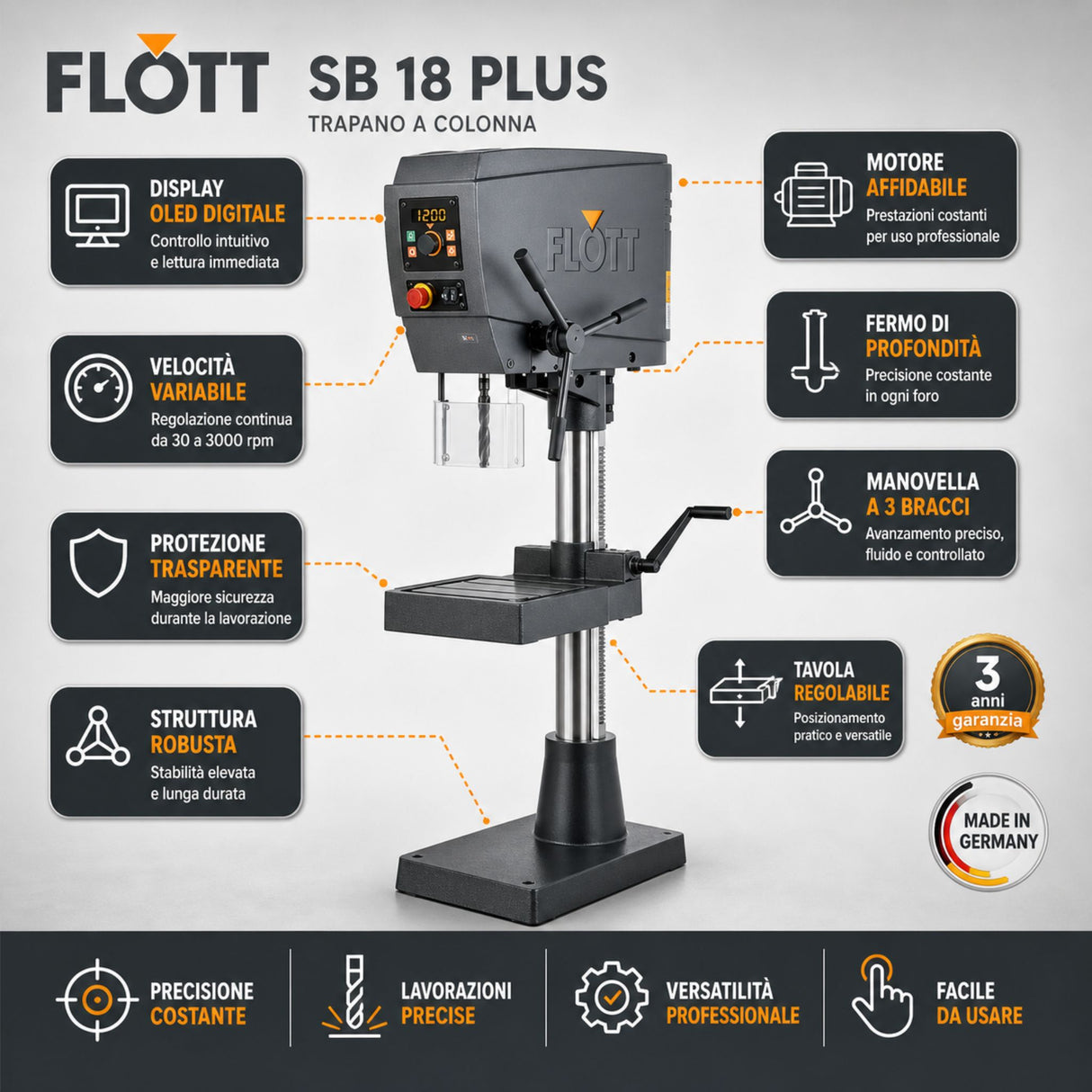 Pillar drill Flott SB 18 Plus Inverter 30-3000 rpm
