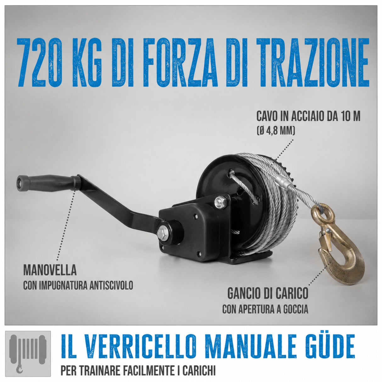 Güde Manual Winch 720 kg and 20 m