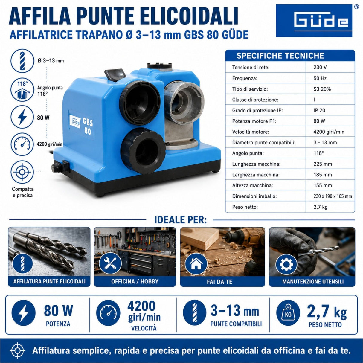 Güde GBS 80 Drill Bit Sharpener